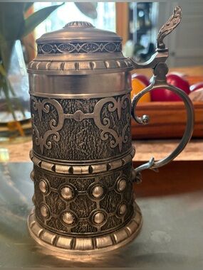 Decorative German Pewter Beer Steiner